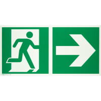 Rettungsschild, 300x150mm-Rettungsweg rechts, Alu